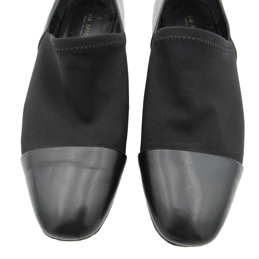 Via Spiga Black Tate Cap Toe Leather Slip On Flats Loafers Made in Italy